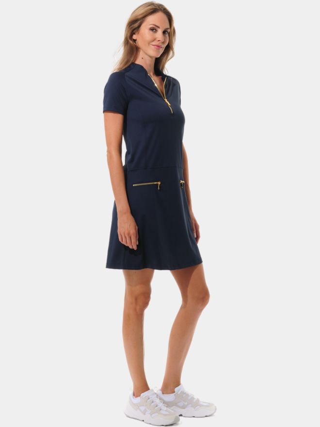 MDC Zip Golf Halbarm Kleid navy