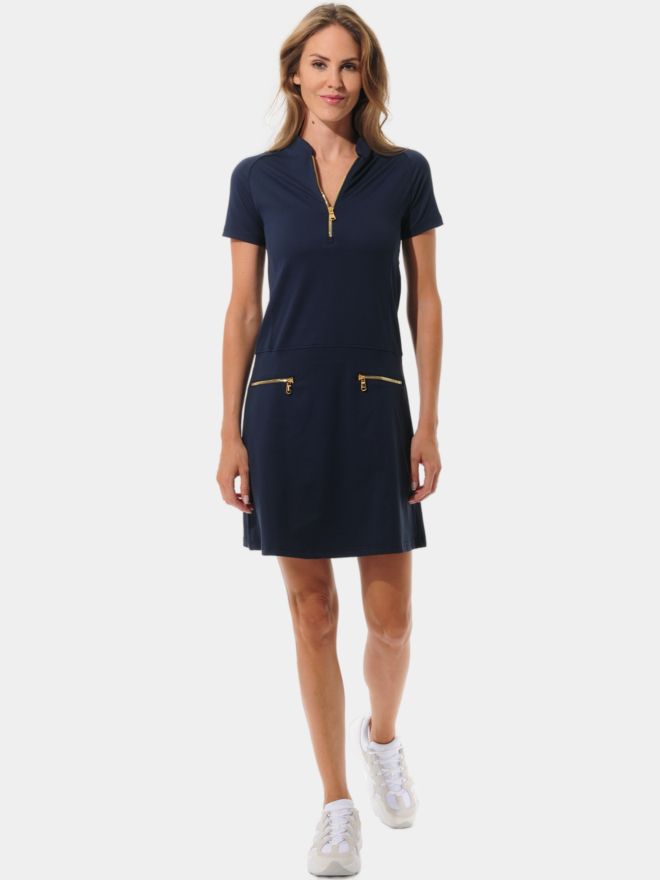 MDC Zip Golf Halbarm Kleid navy