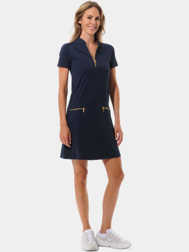 MDC Zip Golf Halbarm Kleid navy