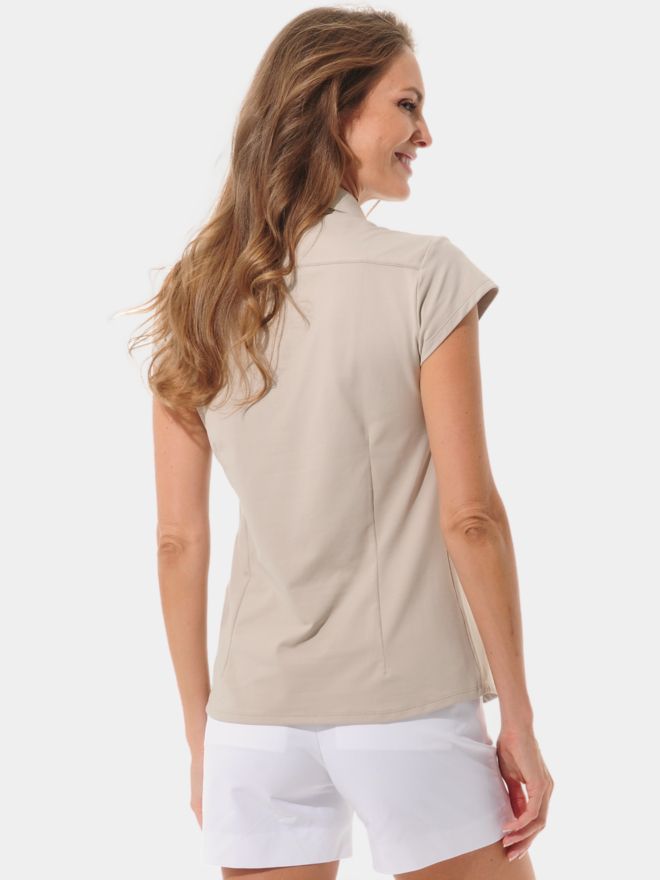 MDC Cap Sleeve Button Down Halbarm Polo sand