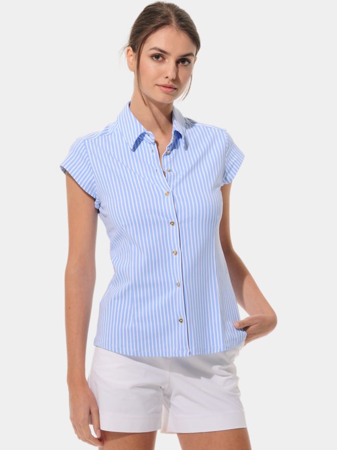 MDC Cap Sleeve Button Down Halbarm Polo hellblau