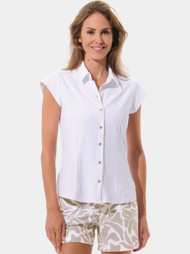 MDC Cap Sleeve Button Down Halbarm Polo weiß