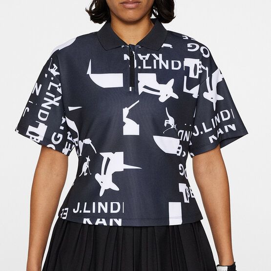J.Lindeberg Amila Print Top Halbarm Polo schwarz