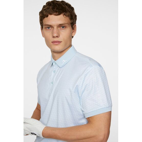 J.Lindeberg Tour Tech Print Halbarm Polo hellblau