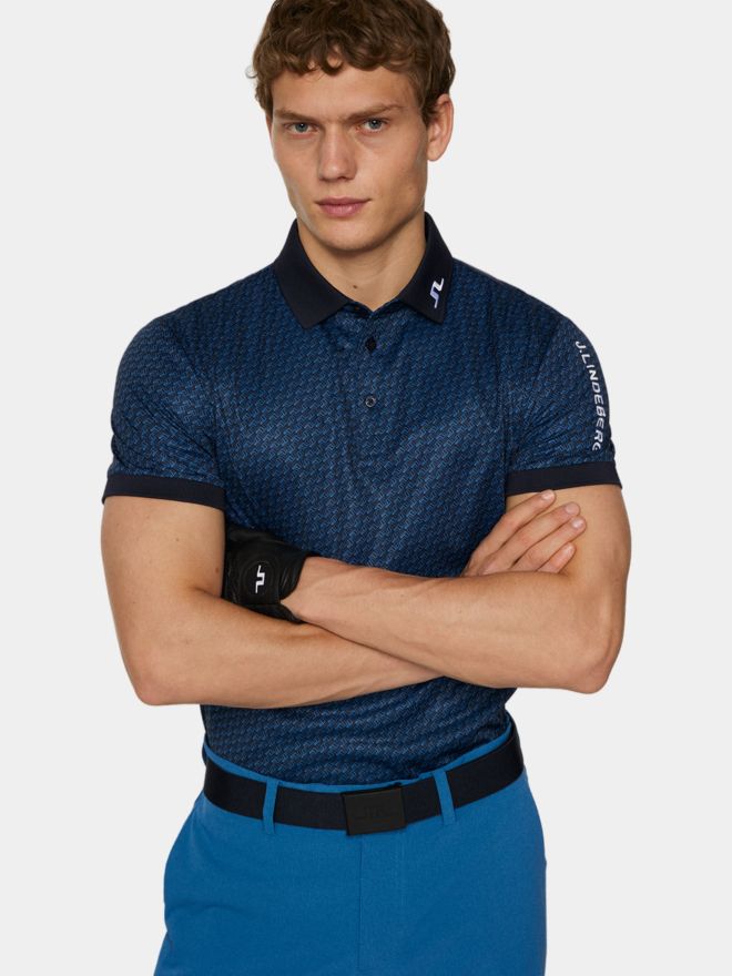 J.Lindeberg Tour Tech Print Halbarm Polo navy