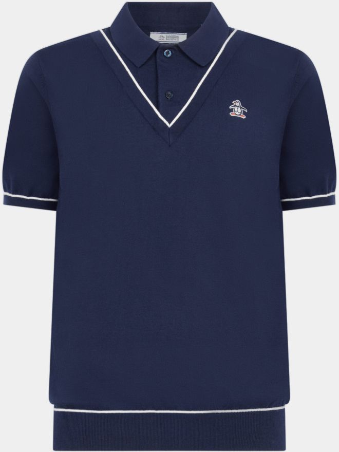 Penguin Svetr Heritage Polo s krátkým rukávem námořnická modrá