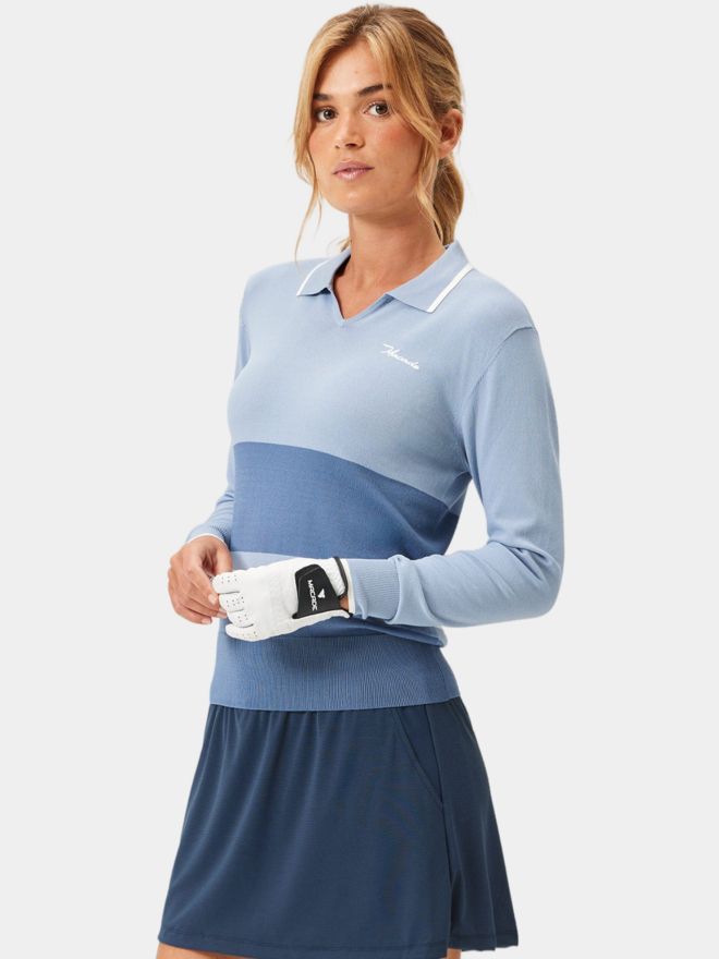 Macade Golf Ella Knit Top Langarm Polo blau