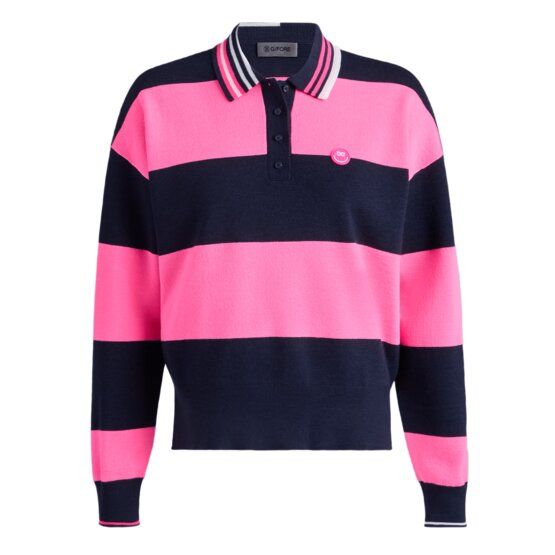 G/Fore ITALIAN WOOL RUGBY STRIPE SWEATER Langarm Polo pink