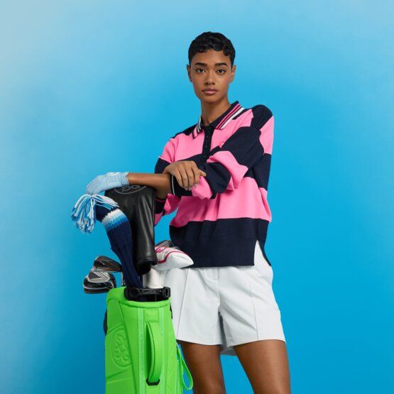 G/Fore ITALIAN WOOL RUGBY STRIPE SWEATER Langarm Polo pink