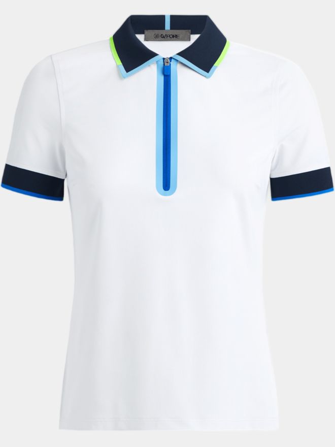 G/Fore CONTRAST QUARTER ZIP TECH PIQUÉ Halbarm Polo weiß