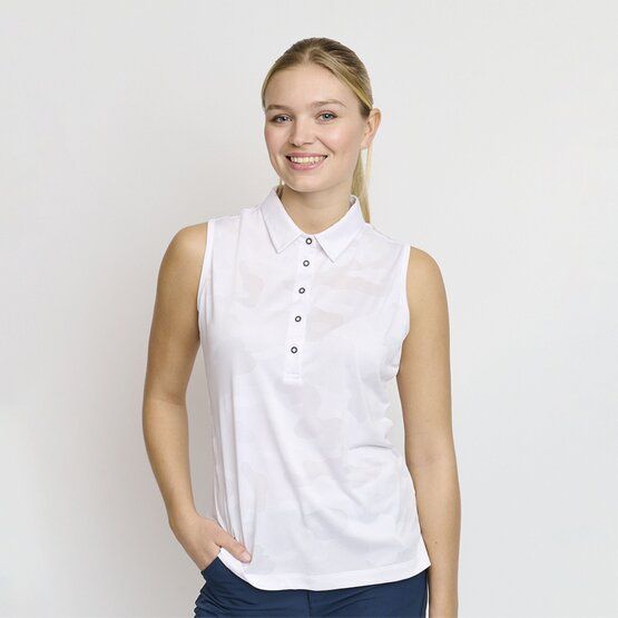 Backtee  Ladies camou top without sleeves polo white