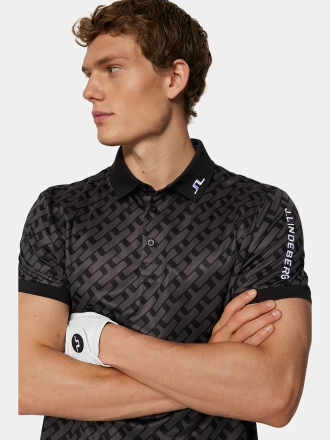 J.Lindeberg Tour Tech Print Halbarm Polo schwarz