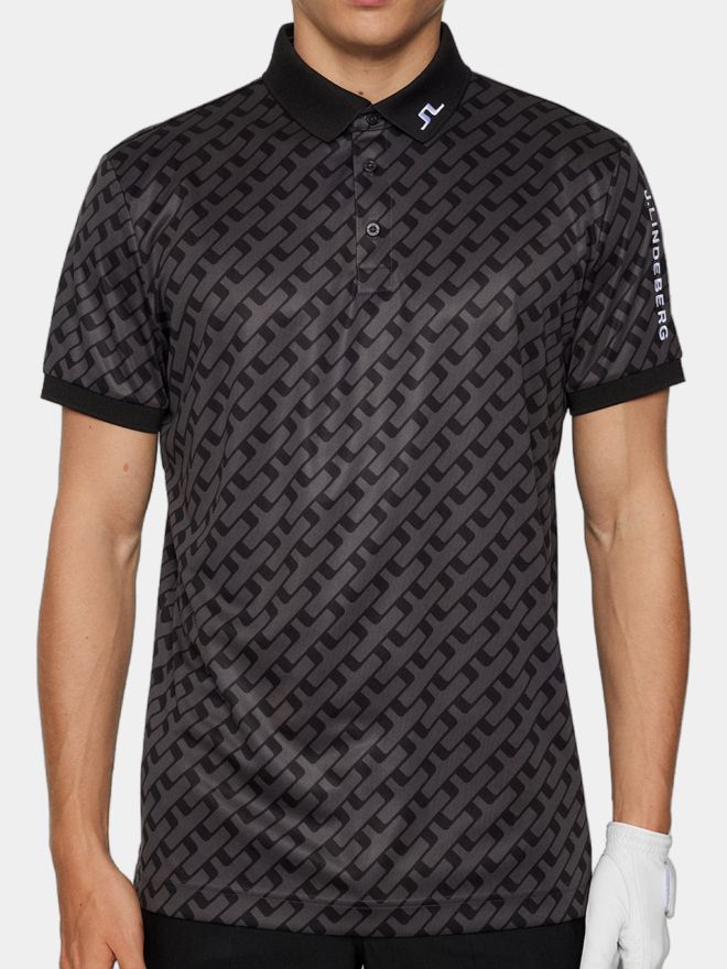 J.Lindeberg Tour Tech Print Halbarm Polo schwarz