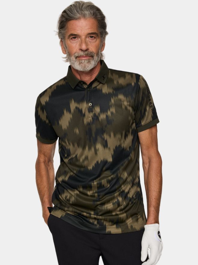 J.Lindeberg Tour Tech Print Halbarm Polo oliv