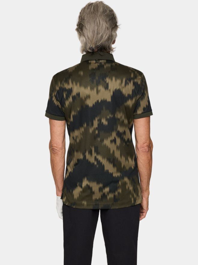 J.Lindeberg Tour Tech Print Halbarm Polo oliv