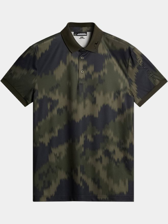 J.Lindeberg Tour Tech Print Halbarm Polo oliv