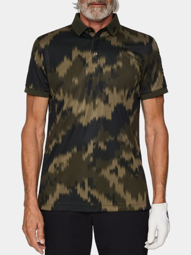 J.Lindeberg Tour Tech Print Halbarm Polo oliv