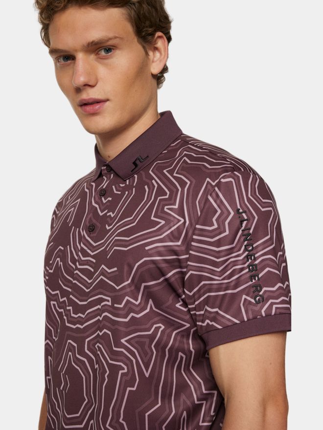 J.Lindeberg Tour Tech Print Halbarm Polo beere