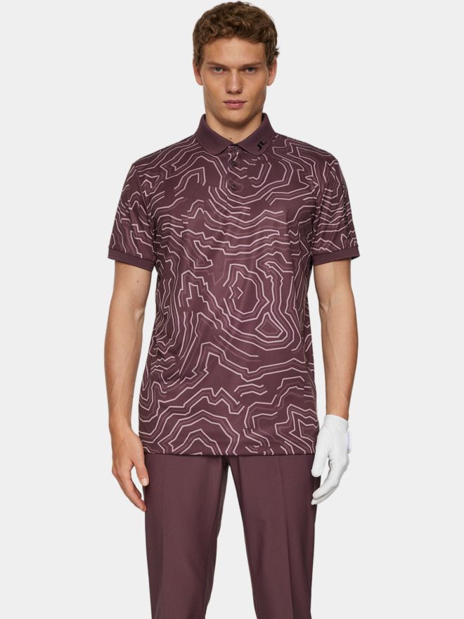 J.Lindeberg Tour Tech Print Halbarm Polo beere