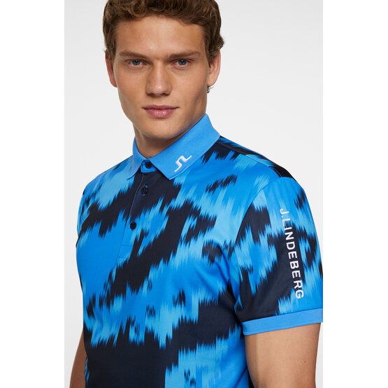 J.Lindeberg Tour Tech Print Halbarm Polo hellblau