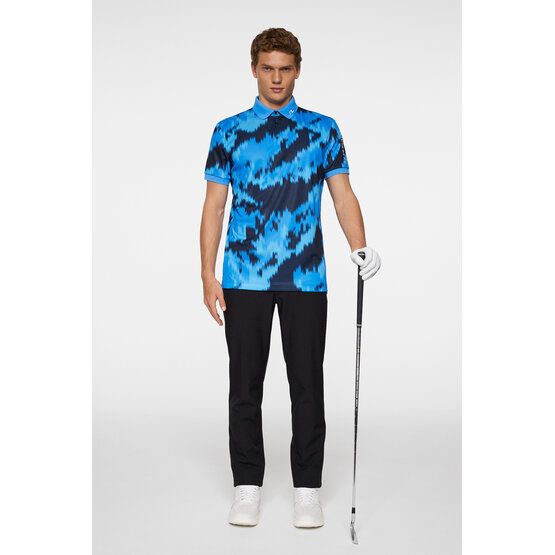 J.Lindeberg Tour Tech Print Halbarm Polo hellblau