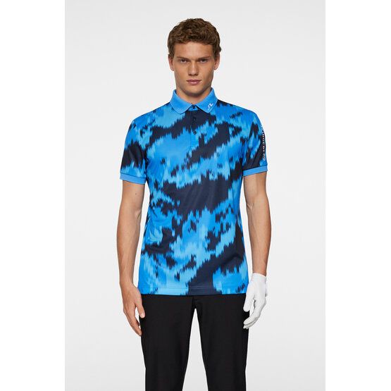 J.Lindeberg Tour Tech Print Halbarm Polo hellblau