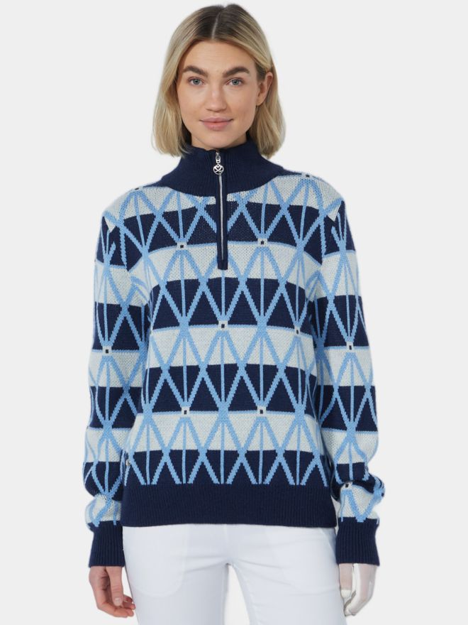 Daily Sports ARGYLE Half Neck Pullover Lining Windstopp Strick navy
