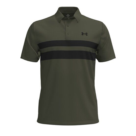 Under Armour Polokošile Playoff 3.0 s proužkem na hrudi a krátkým rukávem. olivová