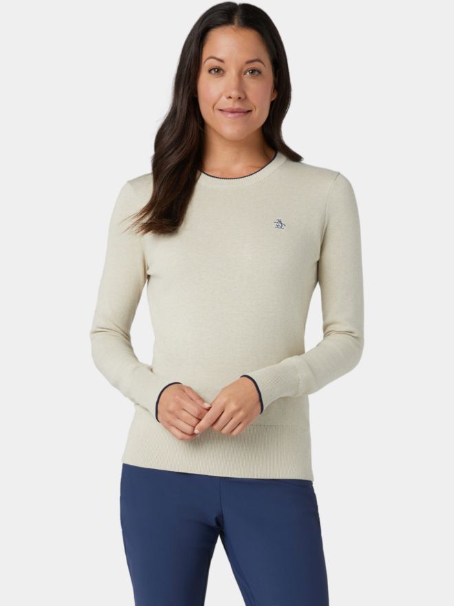 Penguin LS SOLID FLORAL SWEATER WITH TIPPING SVETR béžová