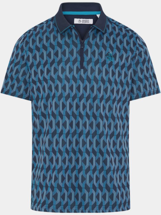 Penguin All Over YD Jacquard Color Block Halbarm Polo navy