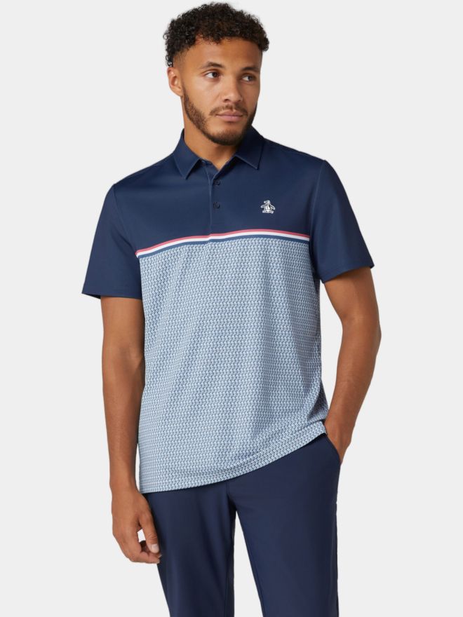 Penguin Engineered P Color Block Print Halbarm Polo grau