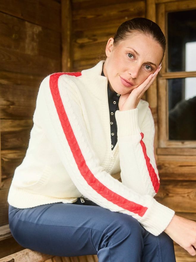 Valiente Jacke Zopf- Windstopp Strick ecru