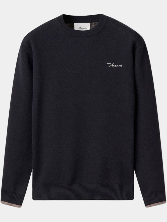 Macade Golf Cashmere Blend Intarsia Crewneck Pullover Strick schwarz