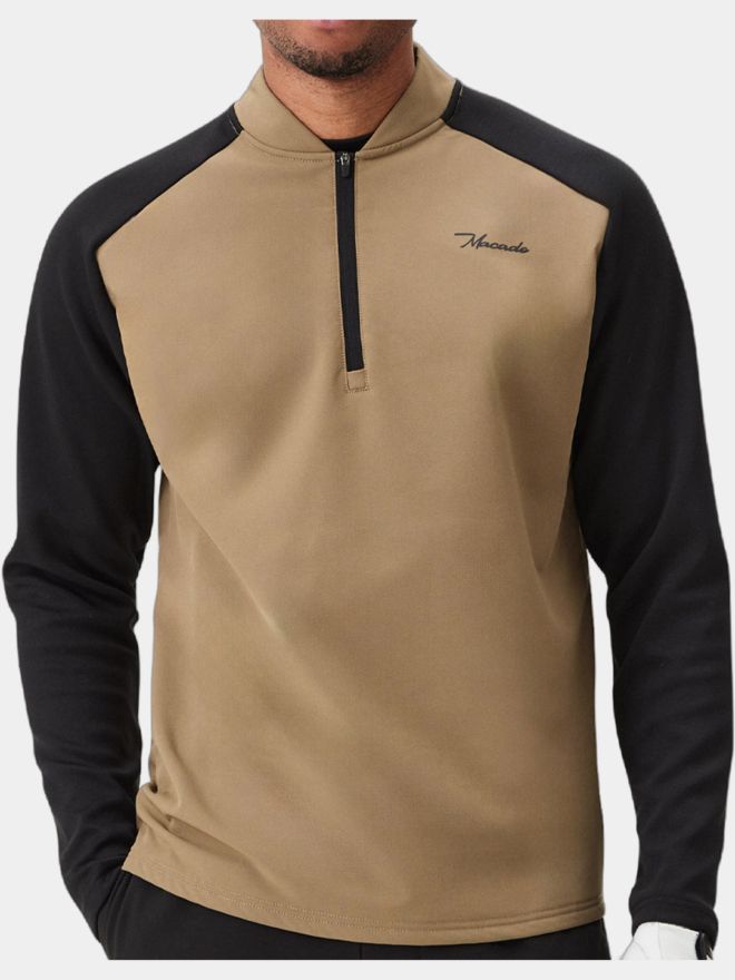Macade Golf Hybrid Shield TX Quarter Zip Stretch Midlayer sand