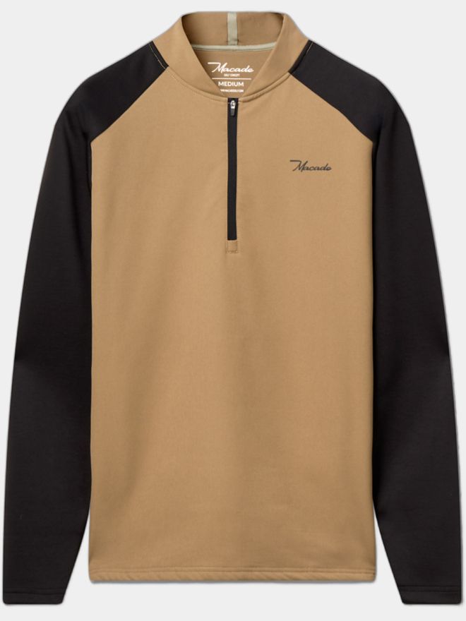 Macade Golf Hybrid Shield TX Quarter Zip Stretch Midlayer sand