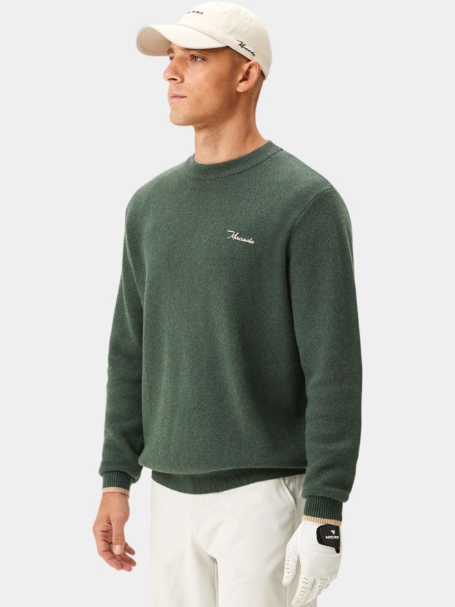 Macade Golf Cashmere Blend Knit Crewneck Pullover Strick grün