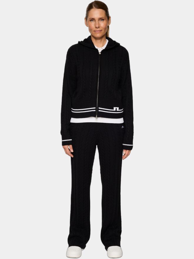 J.Lindeberg Camilla Cable Knit Wool Hood Jacke Strick schwarz