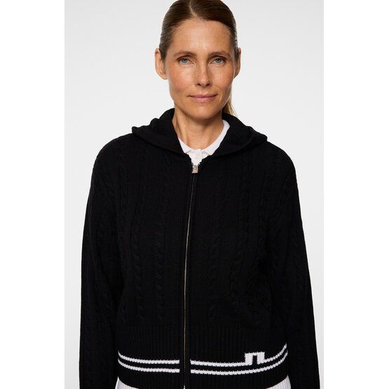 J.Lindeberg Camilla Cable Knit Wool Hood Jacke Strick schwarz