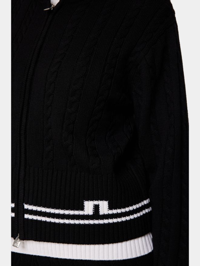 J.Lindeberg Camilla Cable Knit Wool Hood Jacke Strick schwarz