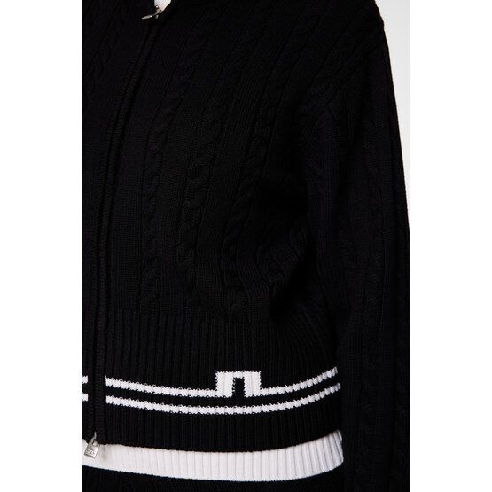 J.Lindeberg Camilla Cable Knit Wool Hood Jacke Strick schwarz
