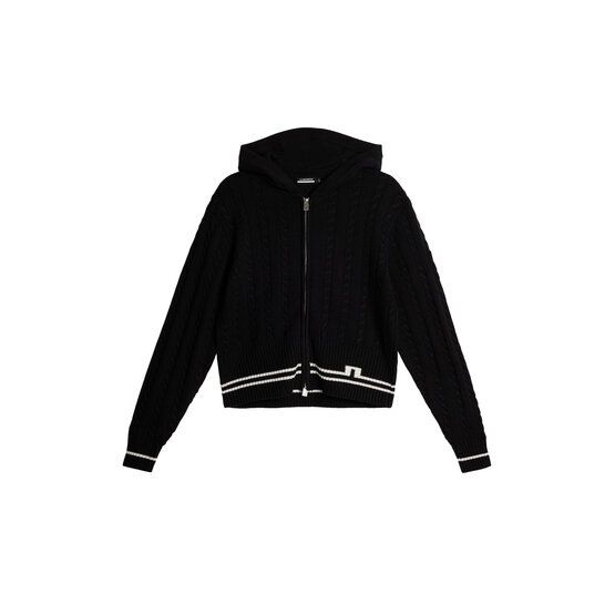 J.Lindeberg Camilla Cable Knit Wool Hood Jacke Strick schwarz