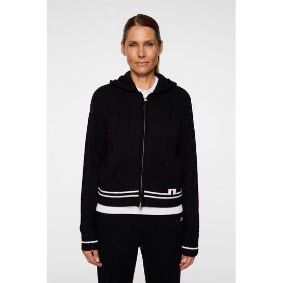 J.Lindeberg Camilla Cable Knit Wool Hood Jacke Strick schwarz