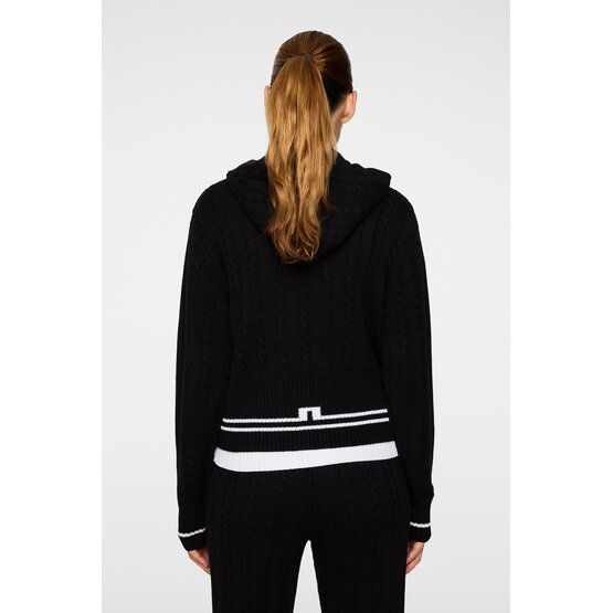 J.Lindeberg Camilla Cable Knit Wool Hood Jacke Strick schwarz