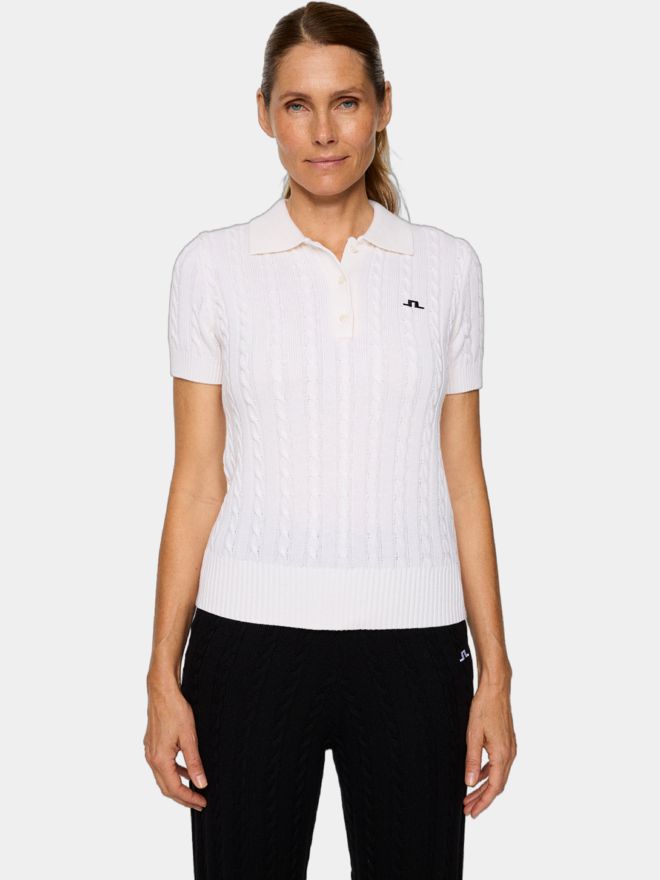 J.Lindeberg Kinsley Cable Knit Wool Shirt Halbarm Polo weiß