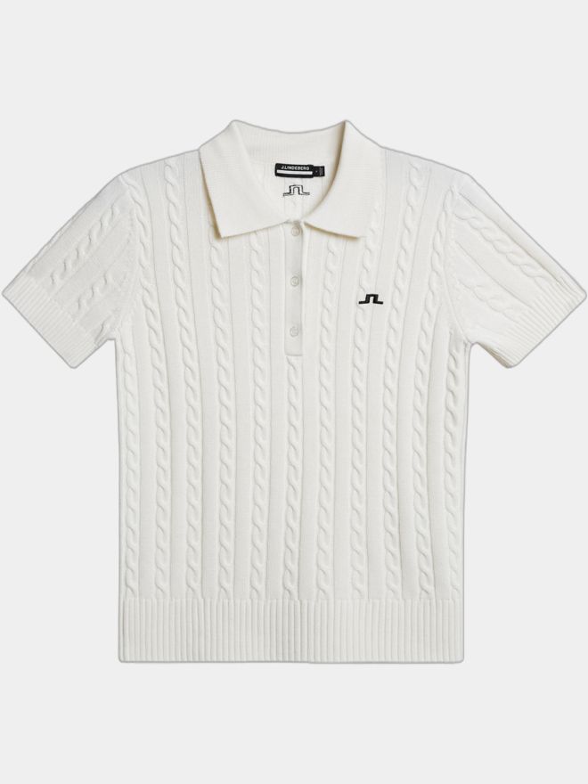 J.Lindeberg Kinsley Cable Knit Wool Shirt Halbarm Polo weiß