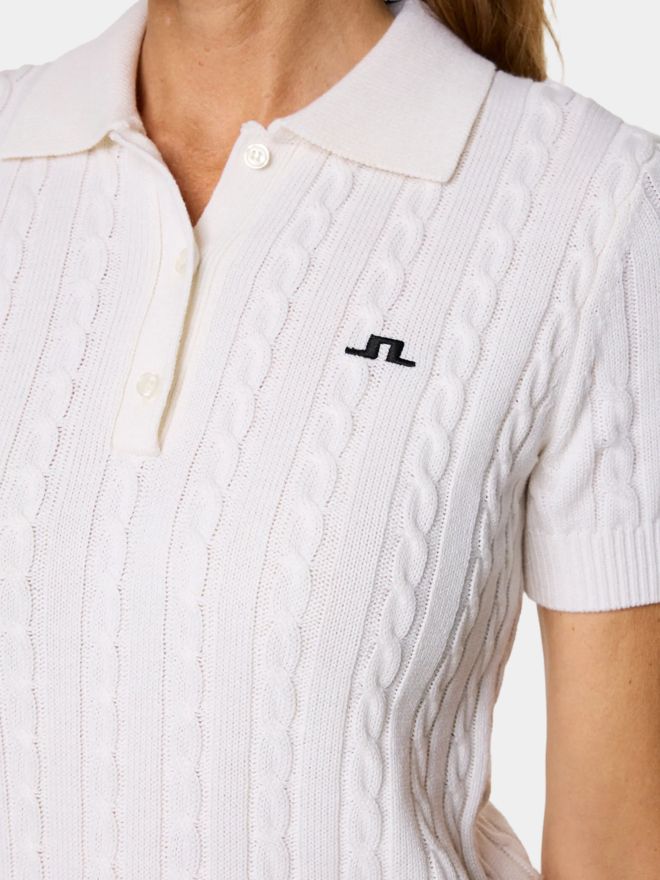 J.Lindeberg Kinsley Cable Knit Wool Shirt Halbarm Polo weiß