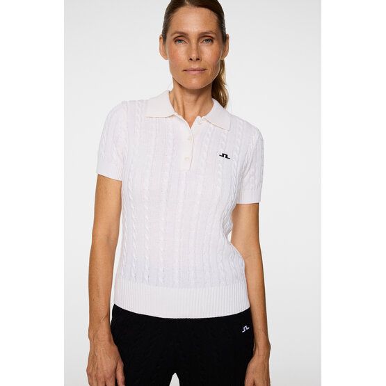 J.Lindeberg Kinsley Cable Knit Wool Shirt Halbarm Polo weiß