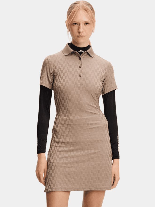 J.Lindeberg DALLY DRESS šaty s krátkým rukávem taupe