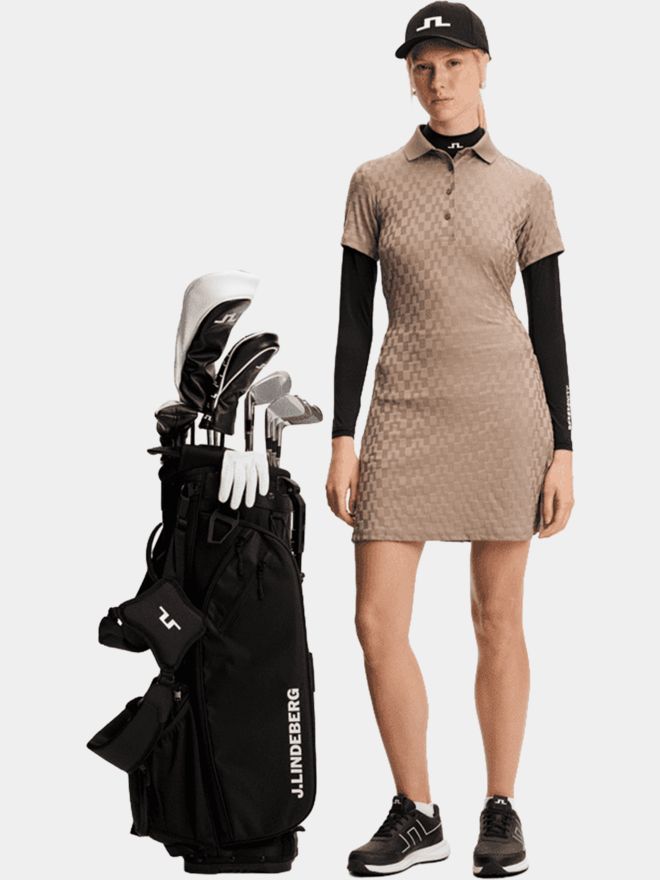 J.Lindeberg DALLY DRESS šaty s krátkým rukávem taupe