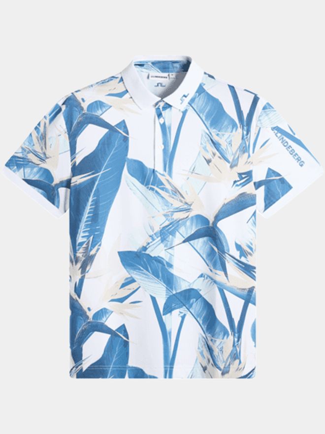 J.Lindeberg Tour Tech Print Halbarm Polo hellblau